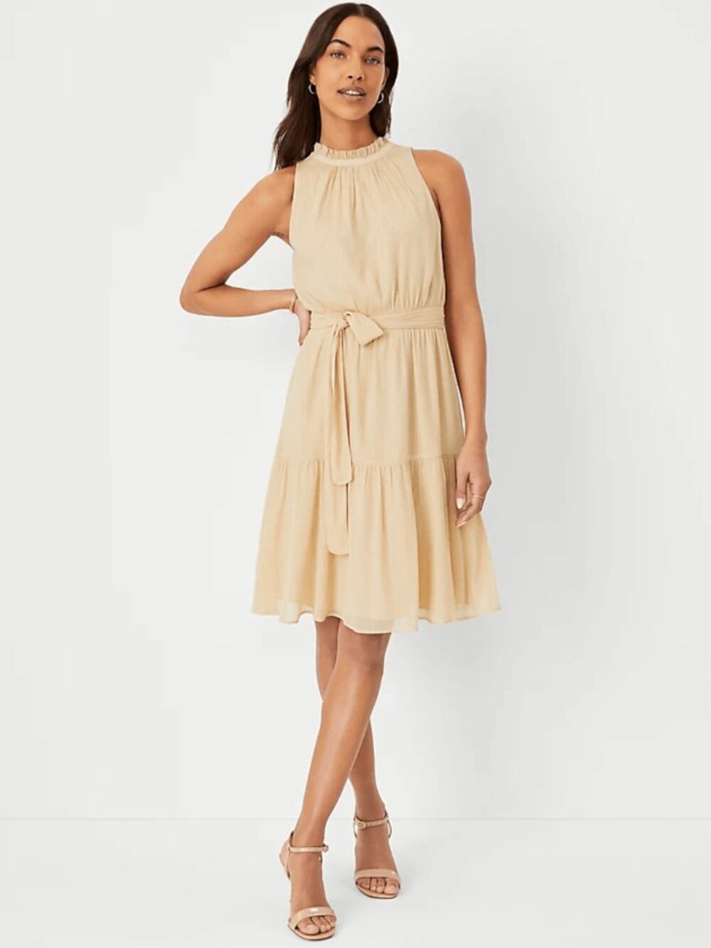Ann Taylor Metallic Dobby Halter Dress - Size 10